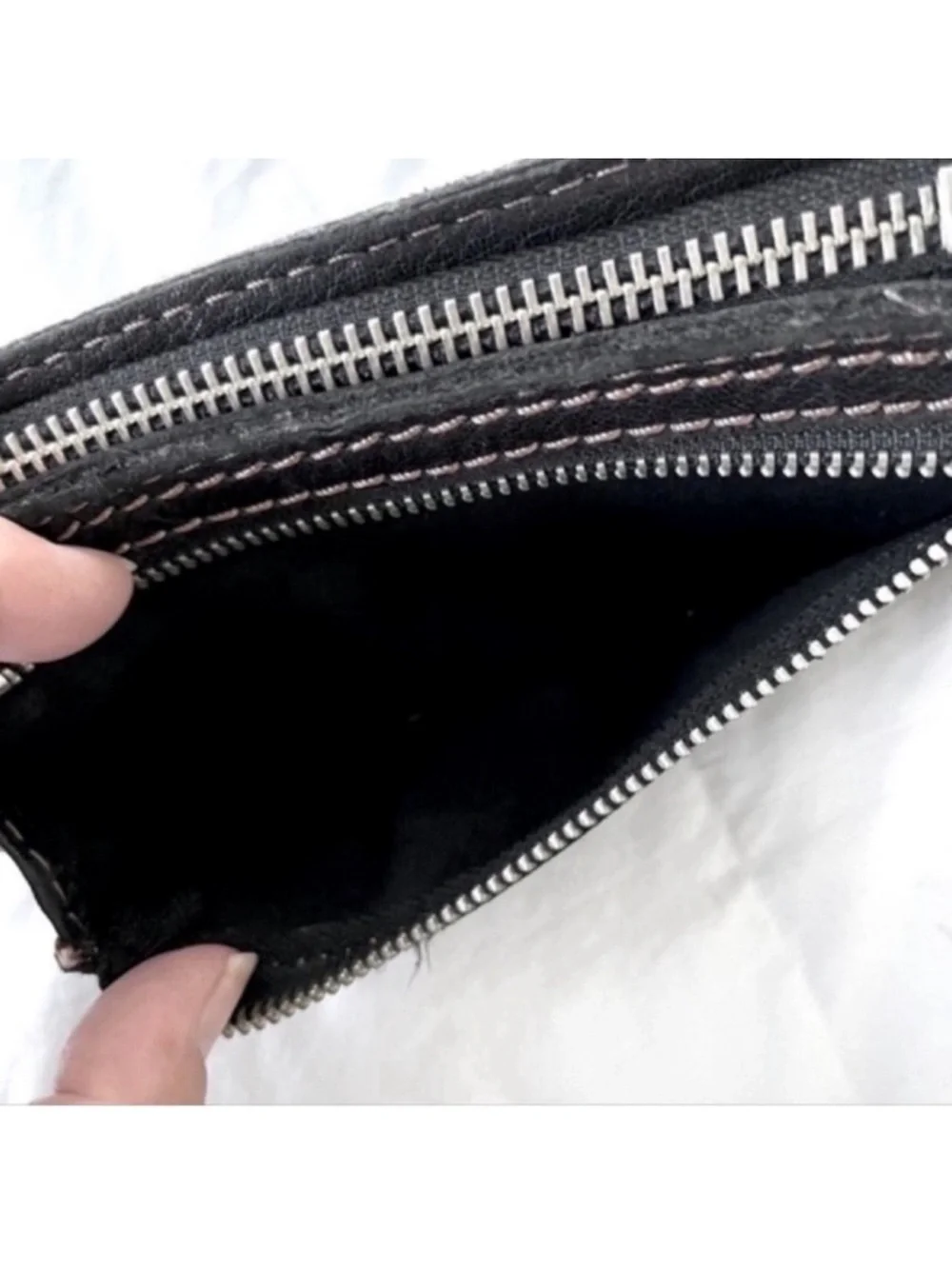 Lucky Brand Full Size Leather Wallet Flap & Zipper Closures Black Pink Silver